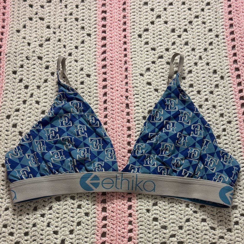Ethika Women's Monogram Geometric Blue Bikini Top (appx.) L-XL